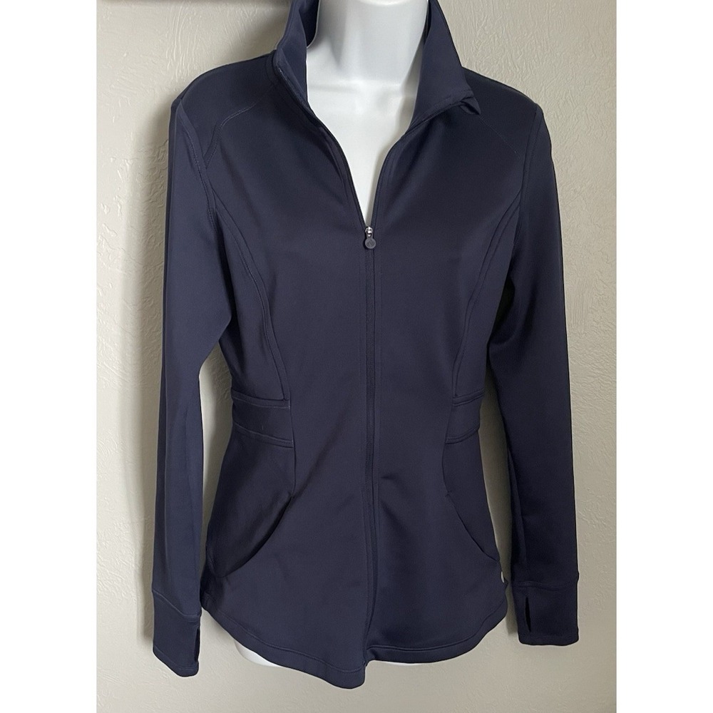 Apana Jacket Womens Small Navy Blue Athletic Full‎ Zipper Warm Up Yoga Gym